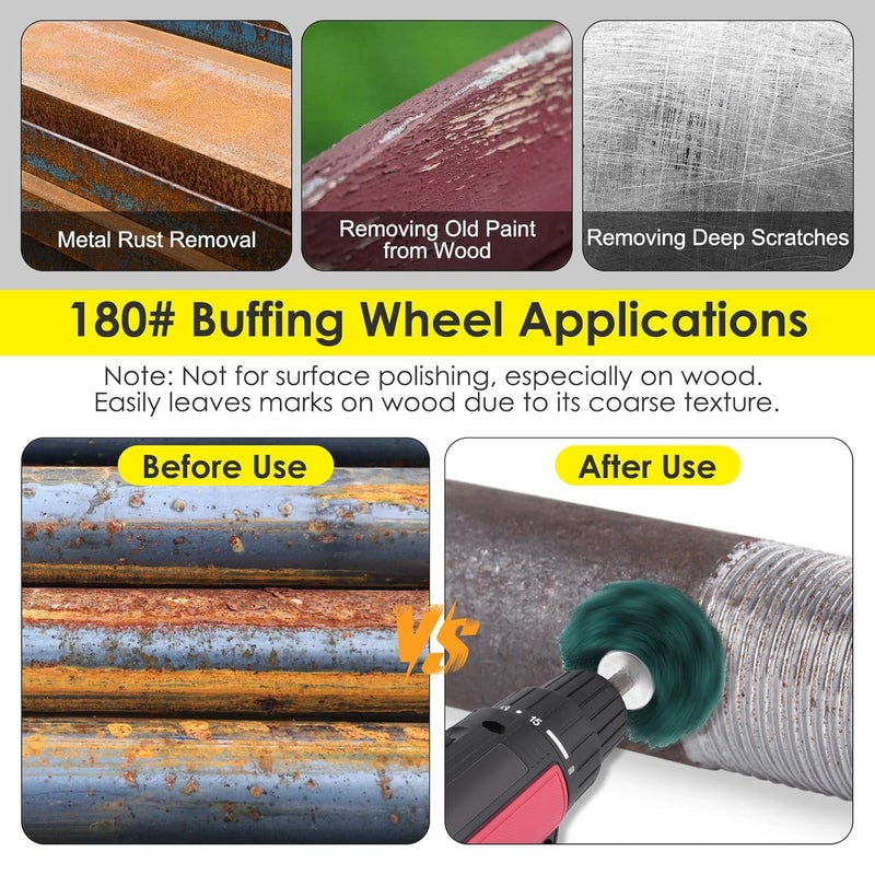 HighFree 9PCS Non Woven Abrasive Buffing Polishing Wheel Drill Attachment Set, 1/4" Shank Scouring Pads, Power Scrubber Drill Polishing Kit - 180 & 320 & 800 Grit - Image 3